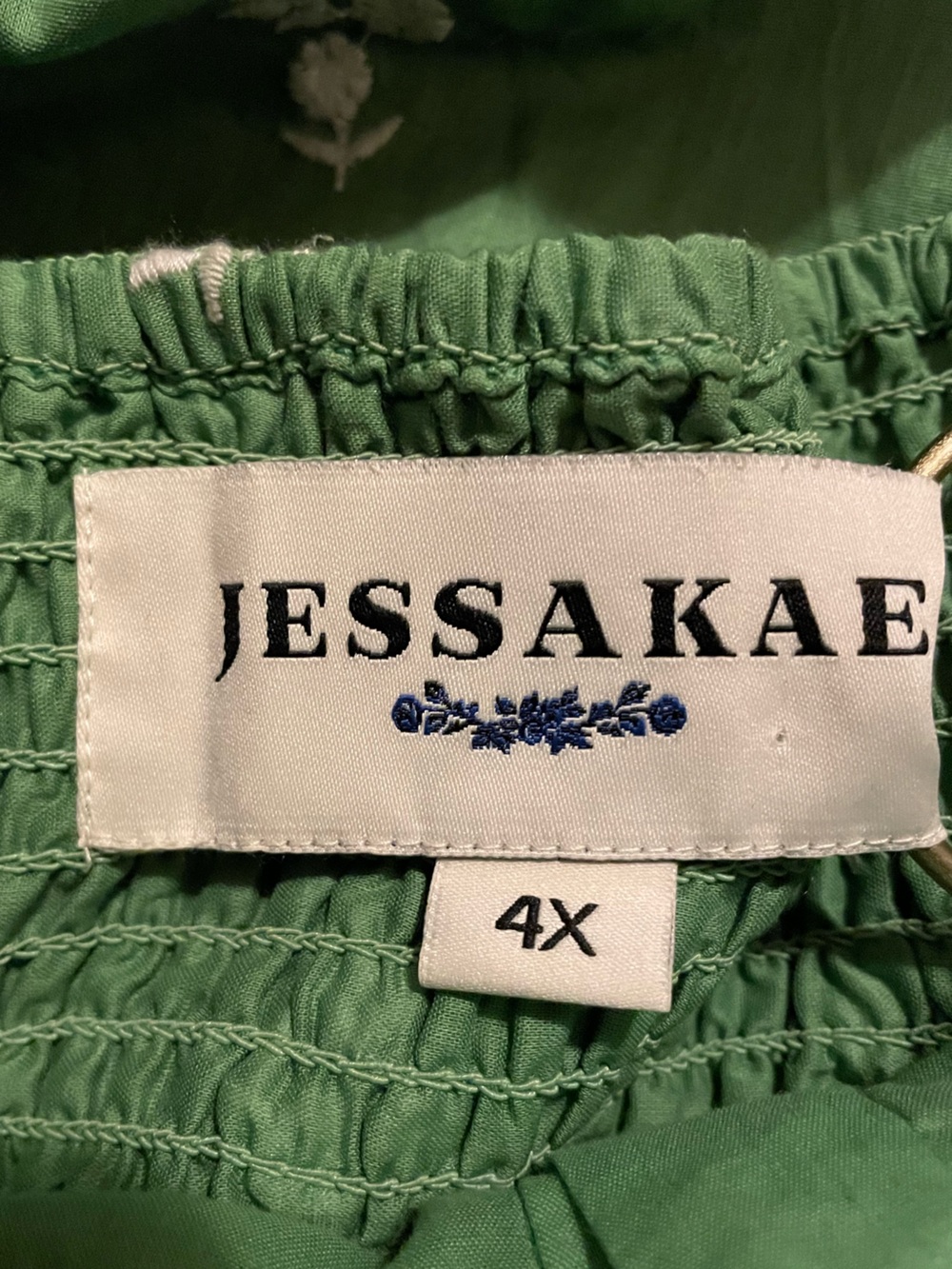 JESSAKAE Juniper Dress in Cool Green Floral Embroidered Cotton Puff Sleeve 4X - Picture 9 of 11